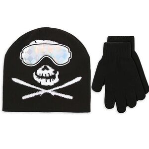 Addie & Tate Boys Skull Beanie a Glove Set - Black and White - NWT